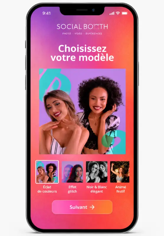 Interface mobile du photobooth virtuel Social Virtual Booth